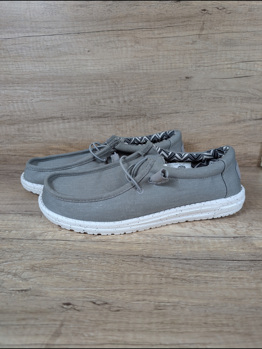 Hey Dude Wally Stretch Canvas Wide Men's Size 8 M Light Grey Slip On Loafers